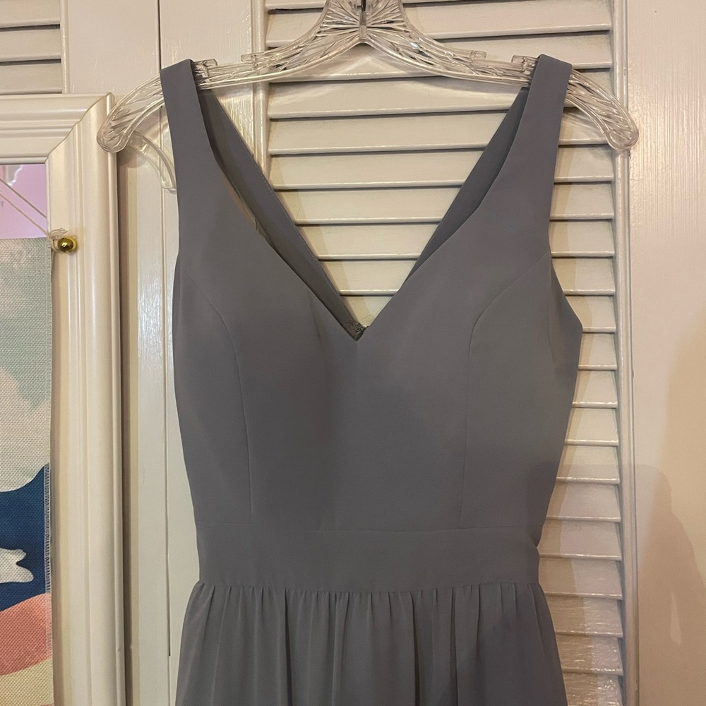 Kennedy Blue Steel Gray Bridesmaid’s Dress Evening Gown w/ Slit - Picture 2 of 8